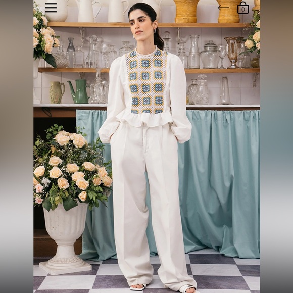 Cotton linen embroidered top NWT L - Picture 1 of 5